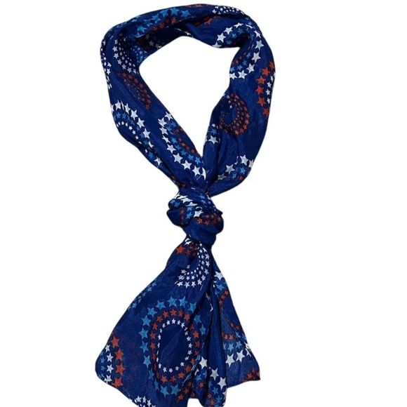Unisex Patriotic Red White Blue Star Pattern Geometric Scarf - Picture 1 of 4